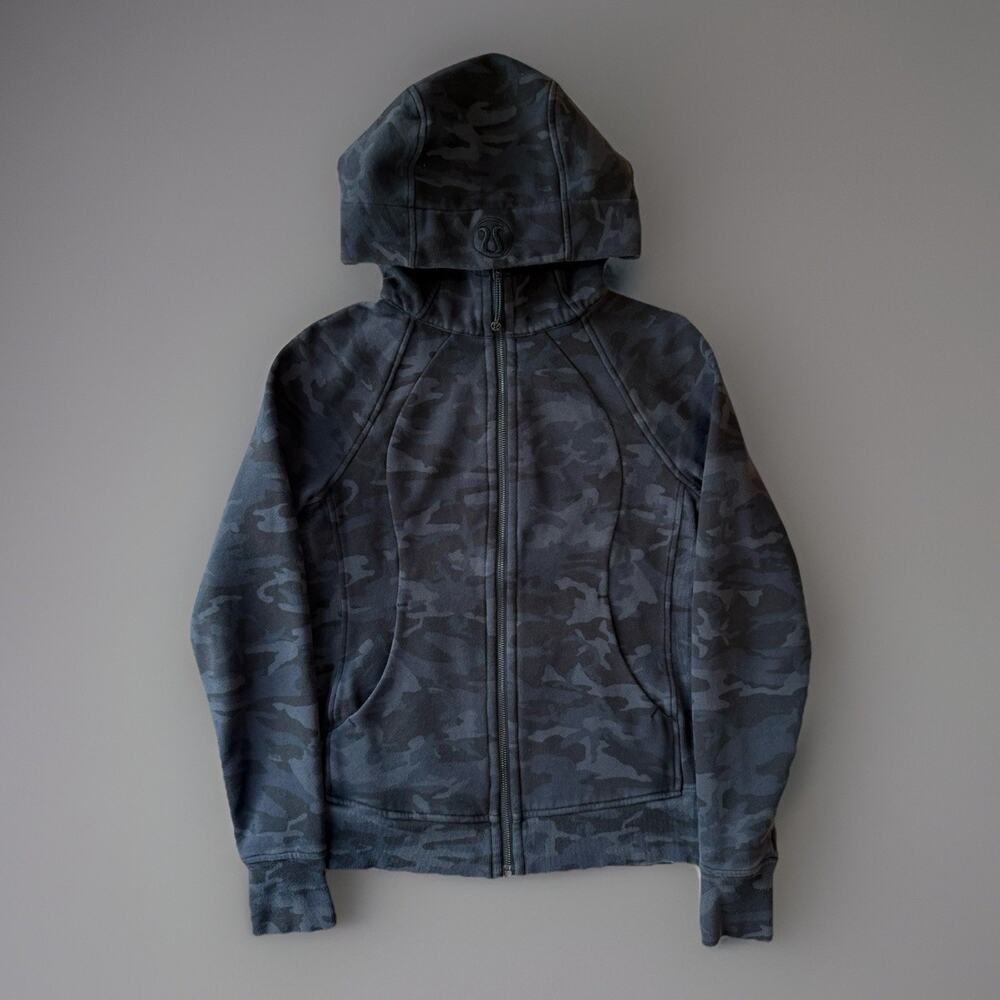 Lululemon Scuba Hoodie 6 Black Camo Full Zip Jacket Workout Athleisure Yoga - Picture 1 of 9